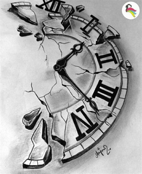 Realistic Black & Grey Rose Tattoos. . Realistic broken clock drawing